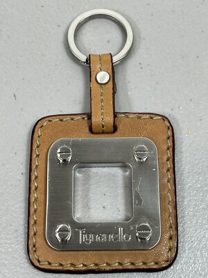 Tignanello Brown Leather Silver Metal Square Key Fob Bag Charm Keychain ...