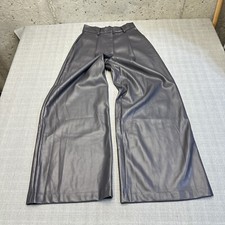 Nasty Gal Collection Vegan Faux Leather Pants Womens 4 Grey Wide Leg Festival