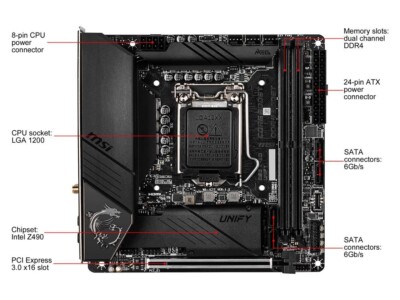 MSI MEG Z490I UNIFY LGA 1200 Intel Z490 Mini ITX DDR4 HDMI