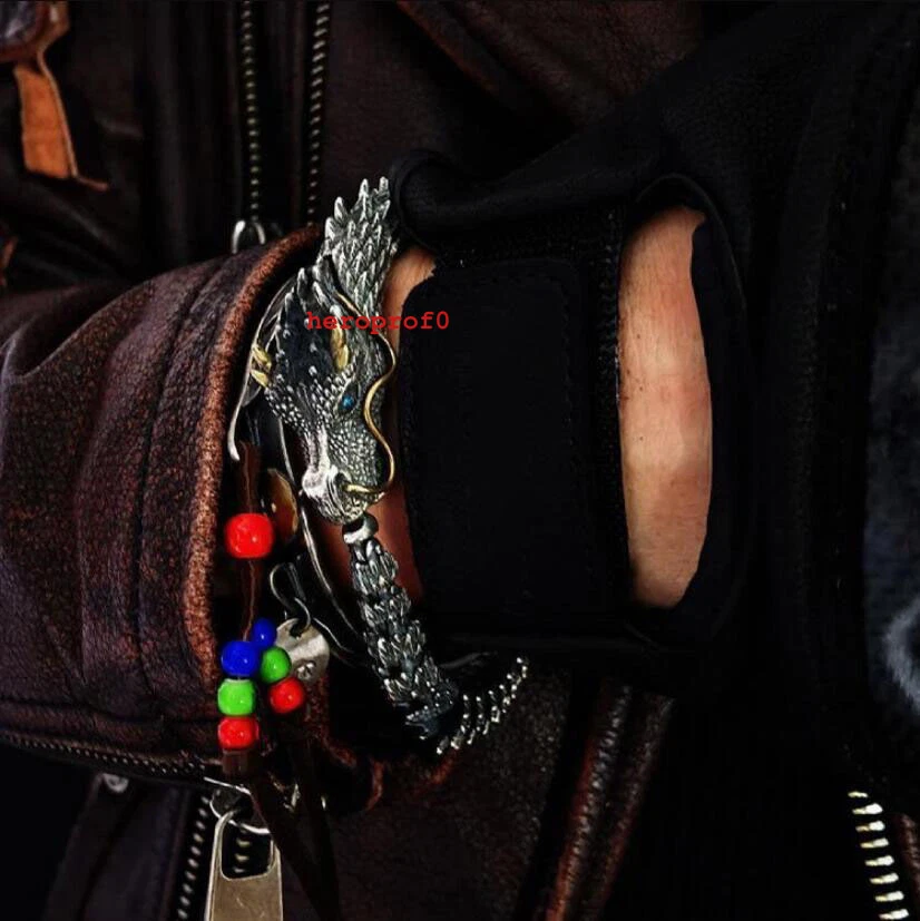 Pulsera de dragón de hueso chino chapada en plata decoraciones vintage pulseras Foto 2 de 4