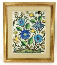 Persian Ceramic Glazed Tile Hand Painted Beautiful Floral Picture