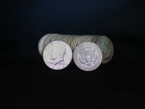 16 Coin Roll Lot Of 1964 Silver Uncirculated Toned $8 FV Kennedy Half Dollars