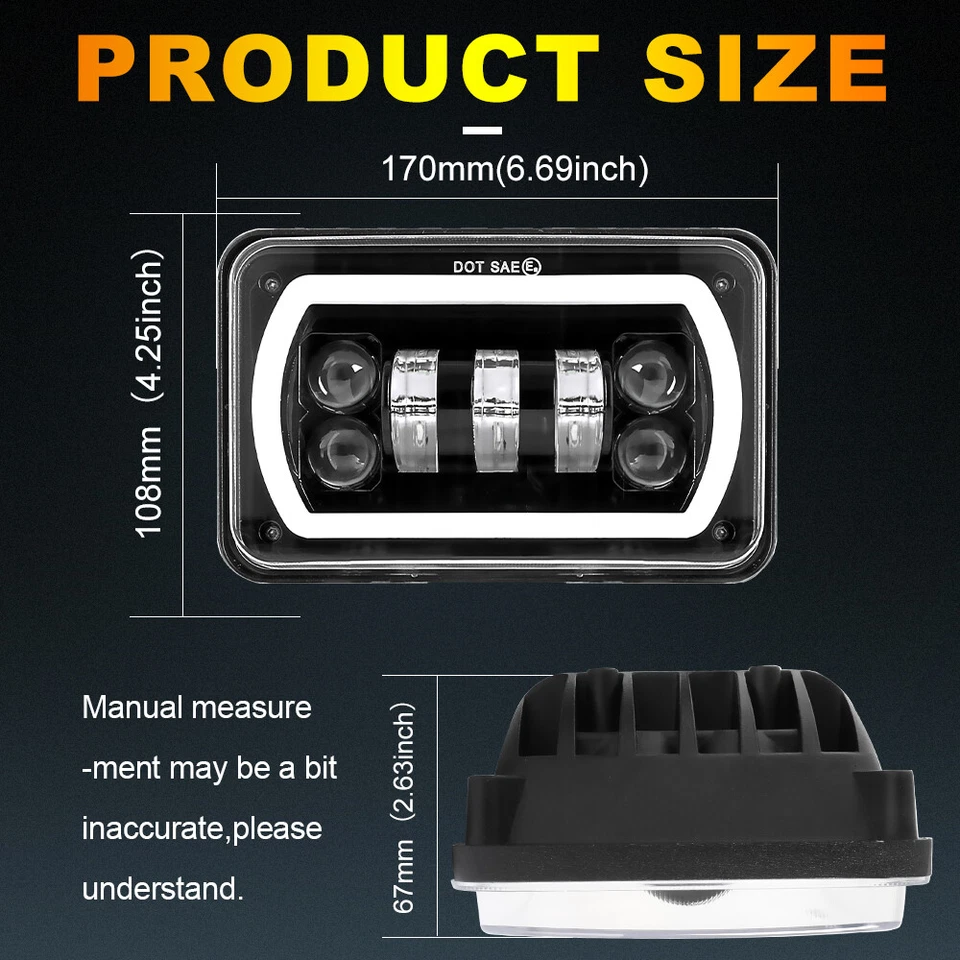 4 piezas para semirremolque Western Star 4900 4x6" faros LED halo DRL haz alto bajo Foto 4 de 4