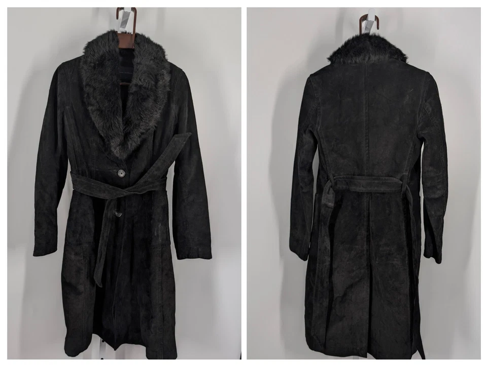 Trench Banana Republic Vintage Y2K AW03 pele de cordeiro couro camurça com cinto