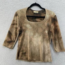 Vintage Creative Design Works Blouse Women Large Brown Mob Wife Y2K Retro *