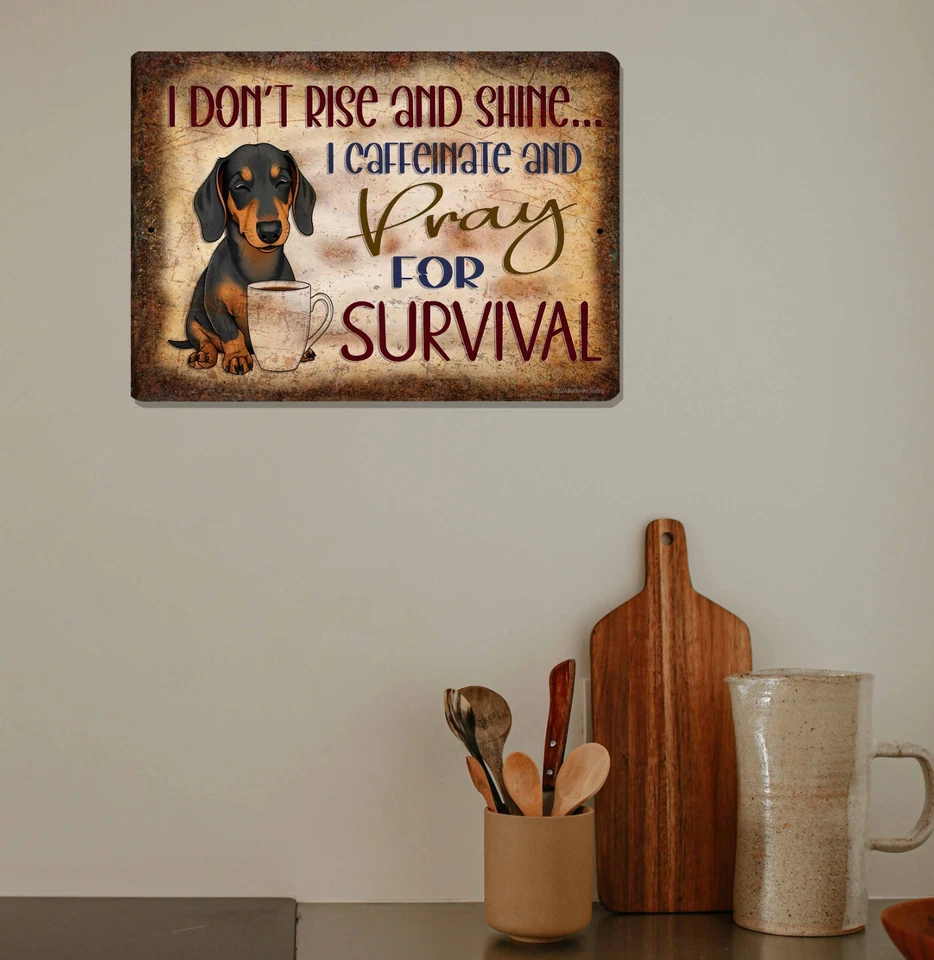 Dachshund I Don't Rise And Shine Coffee 9" x 12" Funny Metal Dog Wall SIGN - Image 2 of 4
