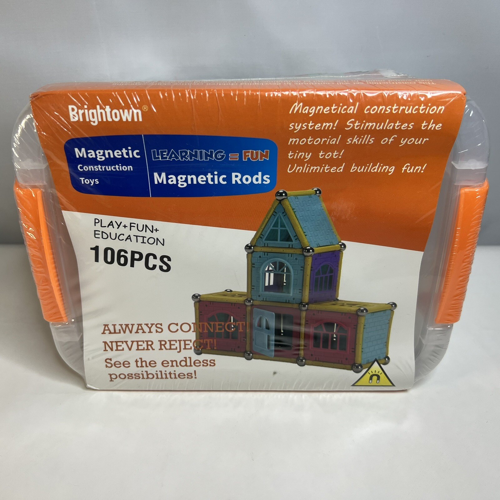Brightown Magnetic Construction Toys Building Tiles Rods 106 PCS With Case Tote