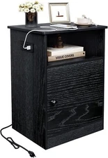 TC-HOMENY Narrow End Table with Charging Station, Side Table, Flip Top, Shelf 
