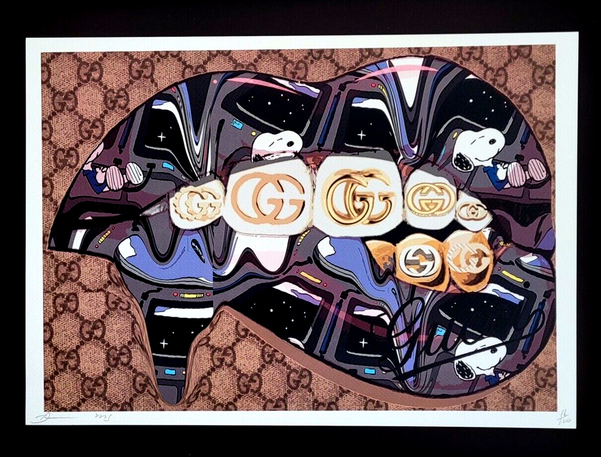 DEATH NYC, Hand Signed LARGE Print Framed 16x20in COA SNOOPY GUCCI
