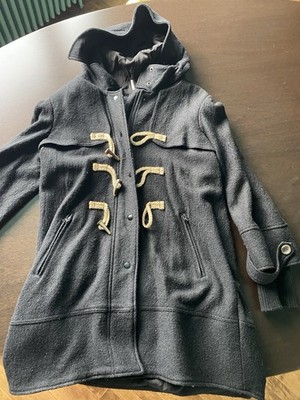 Free People Black Hooded Toggle Lined Coat Long Sleeve Size L Women