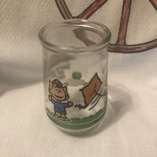 Welch’s Peanuts Glass Jelly Jar #3 Lets See If It Flies Charlie Brown Sally Vtg