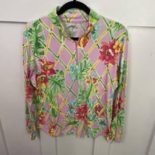 Women  s Gottex 1/4 Zip Pullover-Long Sleeve  1/2 Mesh - Pink /Floral- size XL