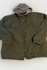 Dickies XL Fleece Lined Canvas Work Jacket Quilted Green Hooded Fleece Heavy