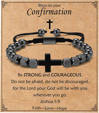 Easter Basket Stuffers- Cross Bracelet Gifts for Boys Kids, Adjustable Obsidian