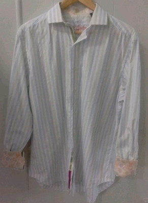 Robert Graham Long Sleeve Button Down Medium Spring Colors Embroidered NICE!