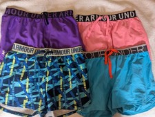 Under Armour Girls Shorts Youth Large, Set Of 4, Purple/Pink/Turquoise/Multi