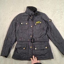 Barbour International Jacket Womens UK 12 Black Quilted Belted Biker Coat