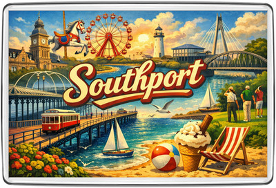 Southport Pier Strand Meer Riesenrad UK Kühlschrankmagnet Reise Souvenir Geschenk