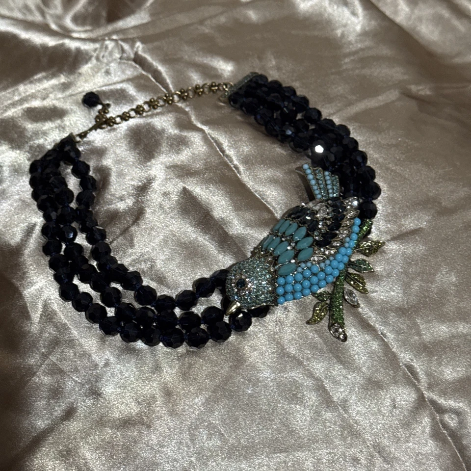 COLLAR MULTIHILO HEIDI DAUS MARQUESA LOCURA CRISTAL CUENTAS PÁJARO AZUL Foto 2 de 4