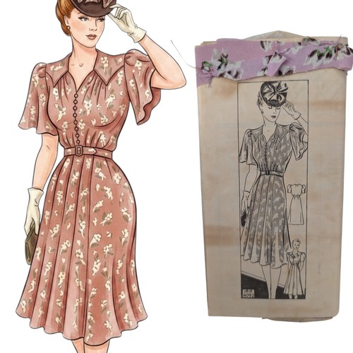 Vtg 40s Anne Adams Plus Size Misses Romantic Dress 46" Bust Rare Sewing Pattern