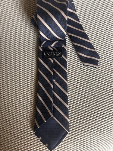 RALPH LAUREN Navy/Blue & Gray Striped 59”- 3" Wool/Poly/Silk blend - Picture 4 of 4