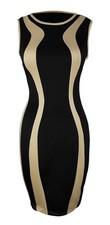 Bodycon Contrast Colored Sleeveless Mini Dress Black Tan M