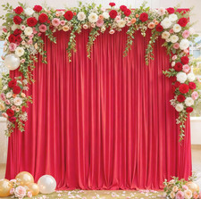 8X10Ft Red Backdrop Curtains for Wedding Parties, Wrinkle Free Polyester Photo B