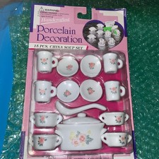 New Vintage Porcelain Floral 15 PC Mini Children Play Soup Set NOS Dishes