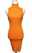 Fashion Nova Annya Ribbed Mini Dress Size L Orange netted top, mock neckline NWT