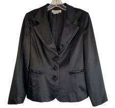 VTG Kay Unger New York Womens Black Satin Silk Tux Blazer Size 6