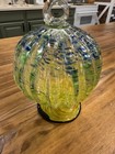 Hand Blown Hollow Art Glass Pumpkin Yellow Green Blue Loop Stem 5.75” — photo 9