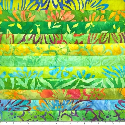 LUNN FABRICS Lot 11 Fat Quarters Bouquet #3 Batik Lunn Fabric FQ Pack 100% Cotton Flowers