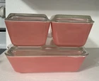 Vintage Pyrex Solid Pink Refrigerator Dishes Complete Set VGC