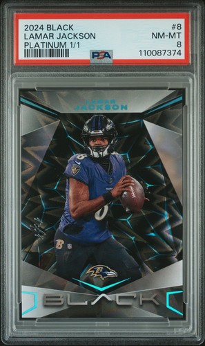 2024 Panini Black #8 Lamar Jackson Platinum 1/1 PSA 8 Ravens SSP