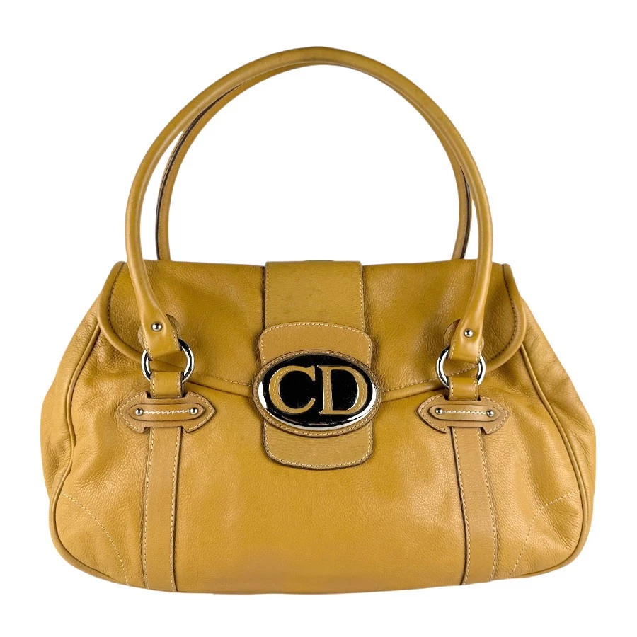 Dior — Auth Christian Dior Shoulder Bag Mustard Yellow Leather/Silvertone - z8211