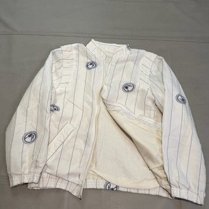 True VTG 70/80s Preppy Men White Pinstripe Tennis Line Jacket Athleisure M-5146