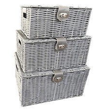 Set of 3 Resin Woven Bathroom Storage Baskets - Large Storage Box with Lid,
