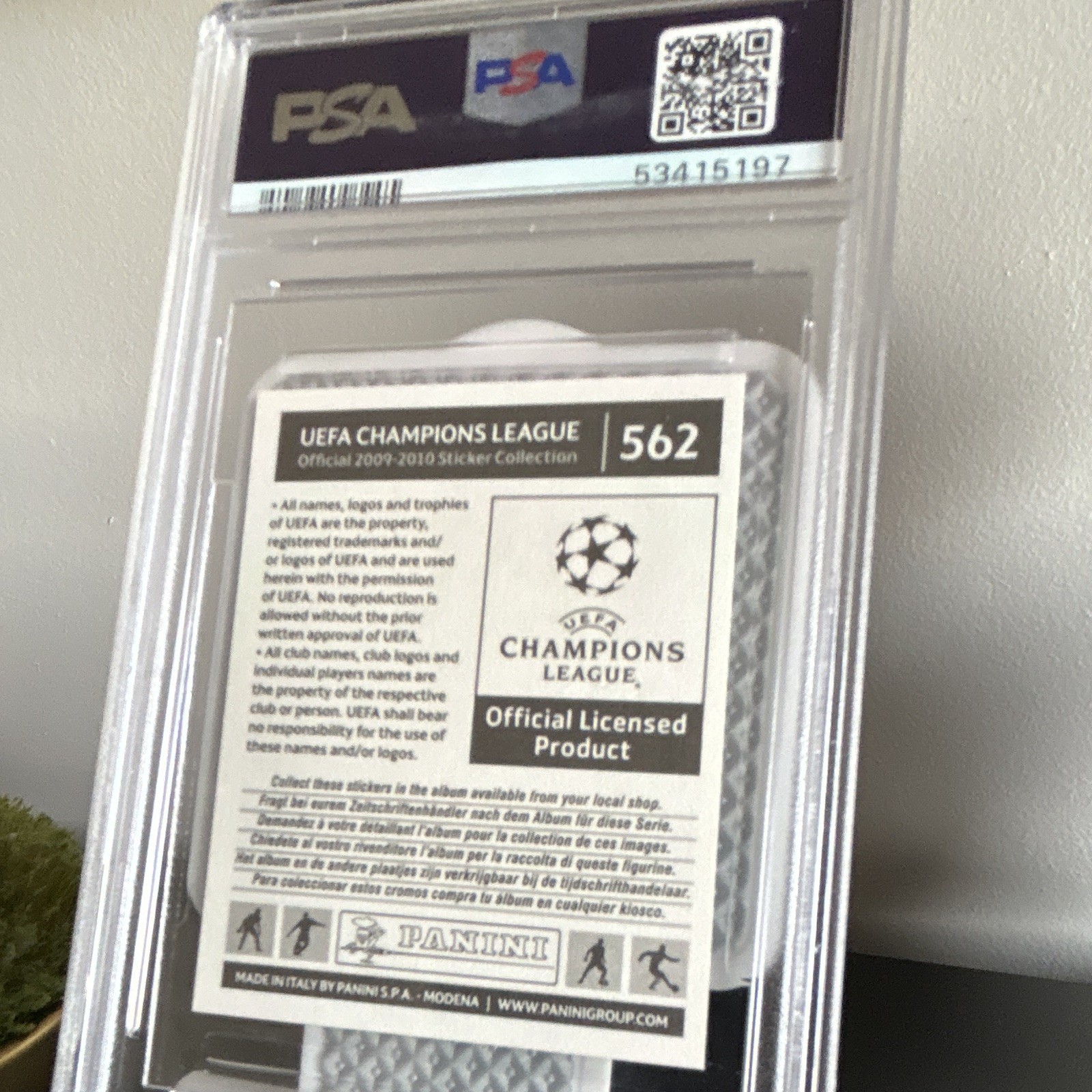 Panini 2009-10 UEFA Champions League Messi #562 PSA 9 Sticker Cert 53415197 view 6
