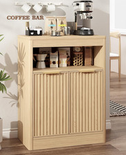 Fluted Buffet Cabinet with Storage, Small Coffee Bar Cabinet with Doors Adjust