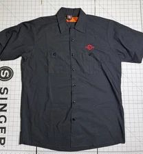 VTG Lucky 13 Button Front Shirt Men’s Large Black Graphic Print Miss Bomb Shell