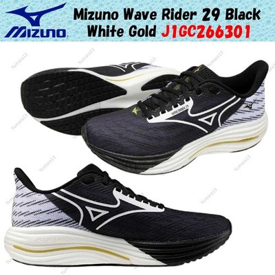 Mizuno Wave Rider 29 Black White Gold J1GC266301 Men's Size