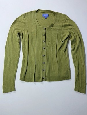 Vera Wang Cardigan Simply Vera Women's Lime Green Button-Up Knitted Sz Small
