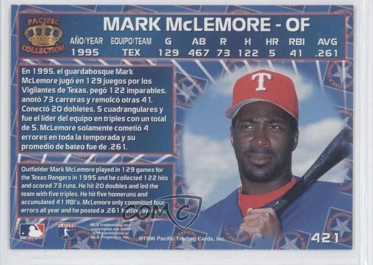 1996 Pacific Crown Collection Mark McLemore #421 - Image 2 of 2