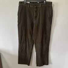 Orvis Men's 36 Dark Olive Green Brown Corduroy Pants Straight Baggy Leg Flat
