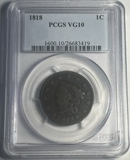 1818 CORONET HEAD LARGE CENT GRADED PCGS VG10