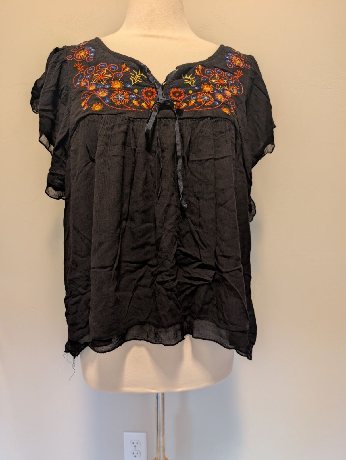 One world 1X embroidered Peasant Blouse