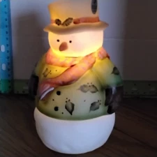 FENTON ART GLASS HANDPAINTED 2 PC SNOWMAN  FAIRY LIGHT    LTD EDT bu