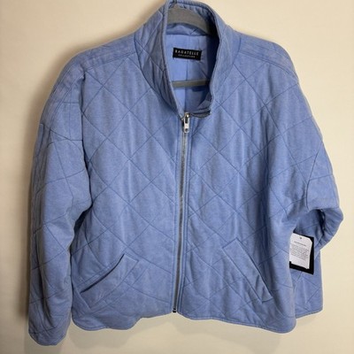 Bagatelle Jacket Women's 1X Chambray Blue Quilted Full Zip Oversized Boxy New