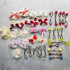 Little Girl Vintage Hair Bow Barrette Clips and Ponytail Holders Lot of 38