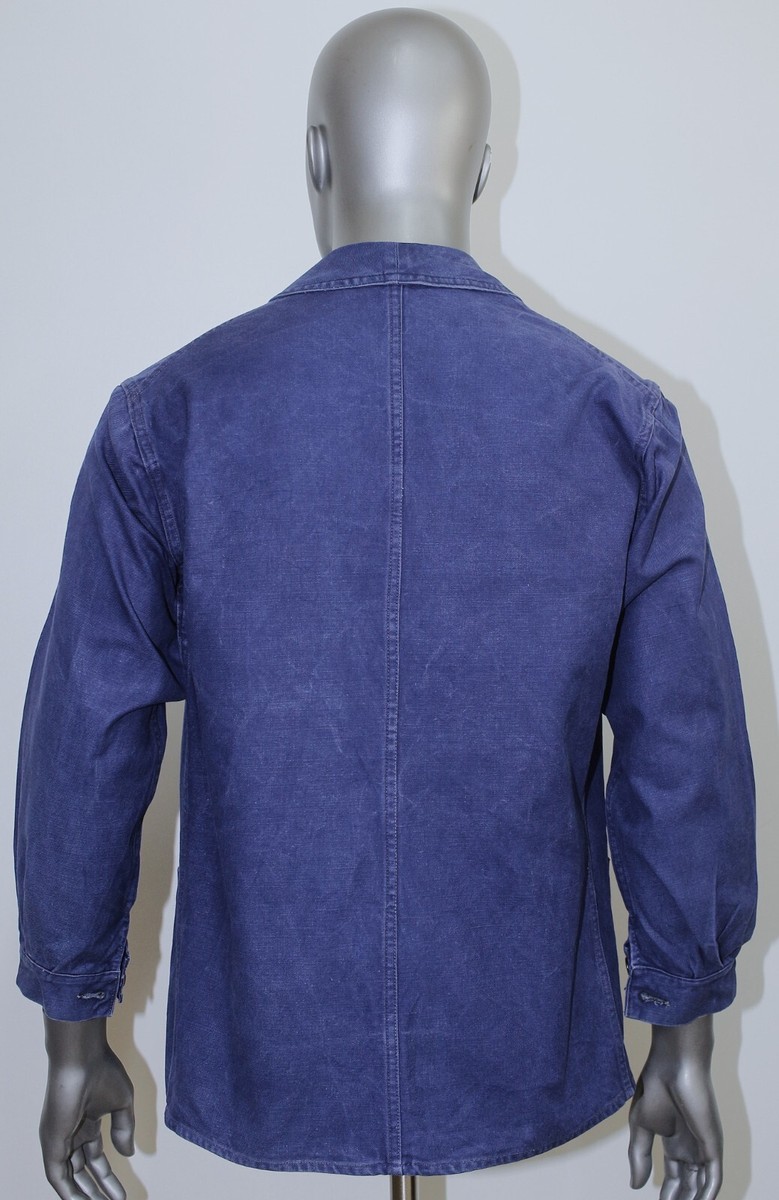 French 1940/50s Blue Cotton Twill V Pockets Work Chore Peasant